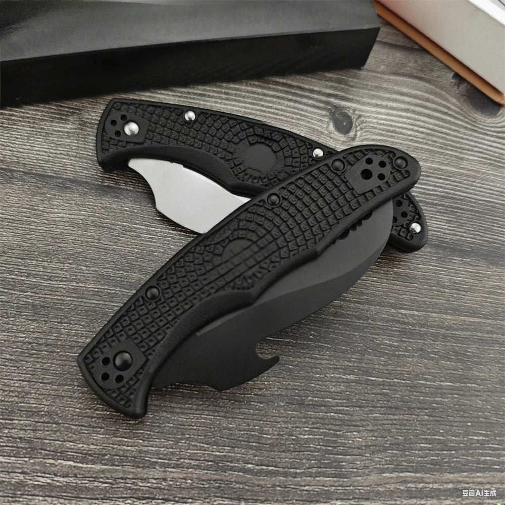 C12S Tactical Folding Knife 3.50 Inch D2 Blade Black Nylon Fiber Handle EDC Hunting Survival Knife Camping Essential Tool Gift