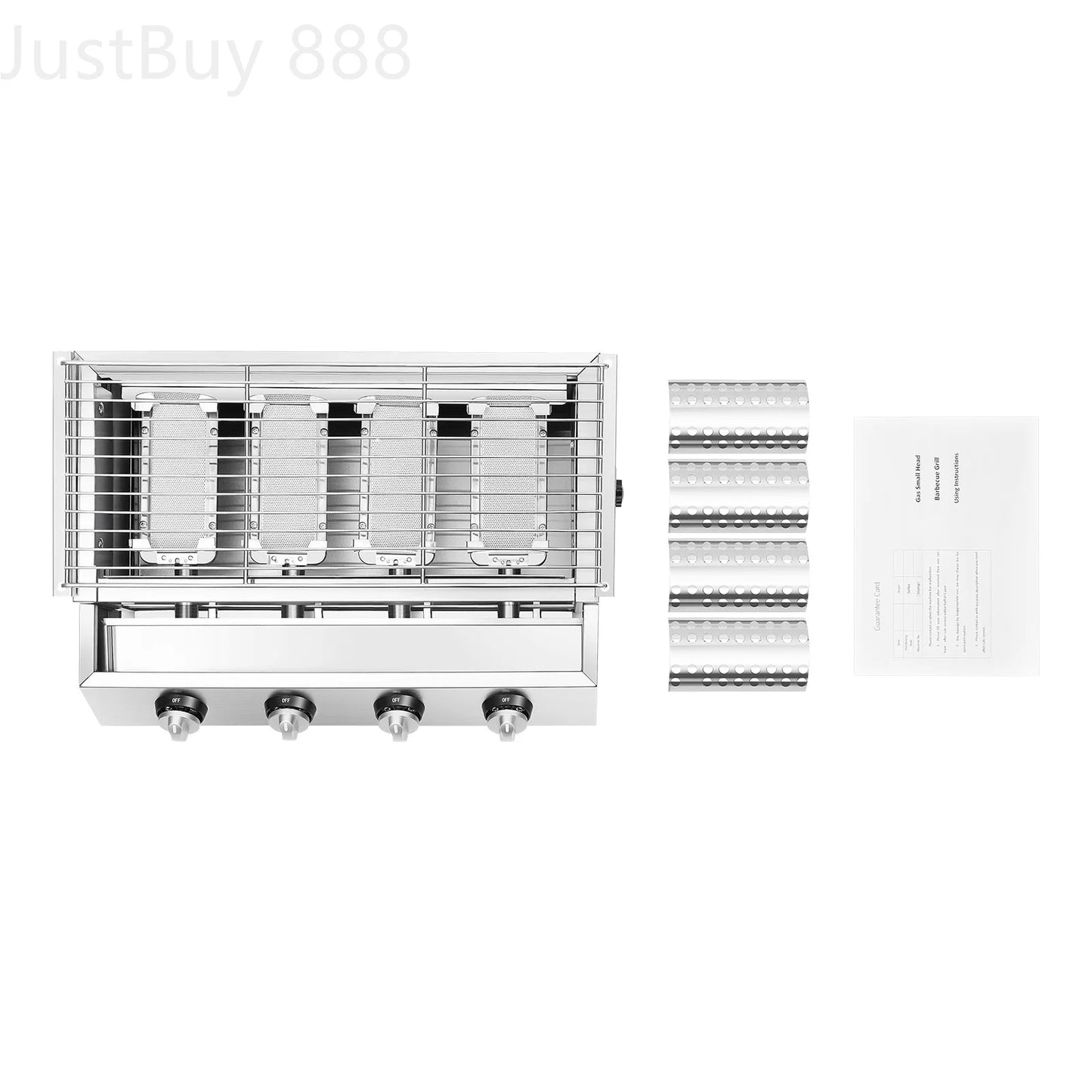 4-Burner Portable Gas Griddle 57x39cm Stainless Steel BBQ Grill Adjustable Flame and Smokeless for Outdoor Camping and Garden