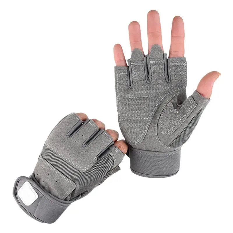 Fingerless Work Gloves Adjustable Wrist Gym Gloves Anti Slip Reinforced Palm Hand Out Mittens For Hunting Cycling Climbing