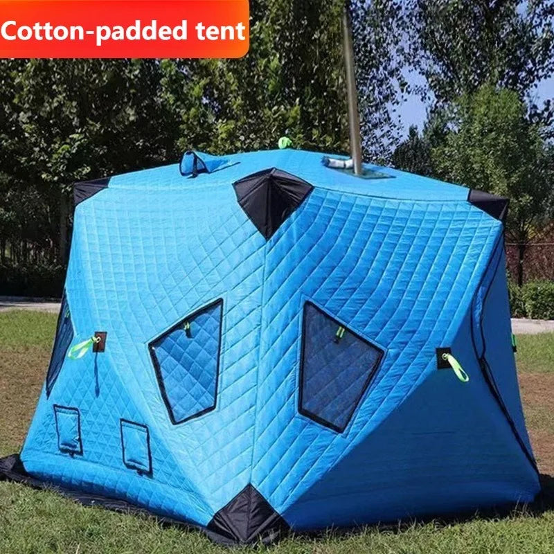 New Outdoor Winter Fishing Camping Cotton Tent, Warm and Thick, Anti Cold and Ice Fishing House, Easy To Carry 2Doors 4windows