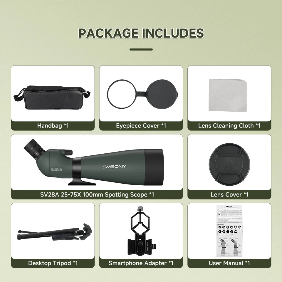 Svbony SV28A 25-75x100 Spotting Scopes FMC Porro Binoculars w Desktop Tripod and Smartphone Adapter for Beginners in Archery