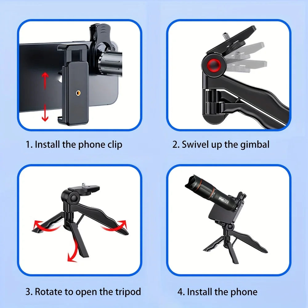 Cell Phone Camera Lenses Kit 18X25 Monocular Telescope Fits Most Smartphones for Birdwatching Traveling, Hunting Football Games