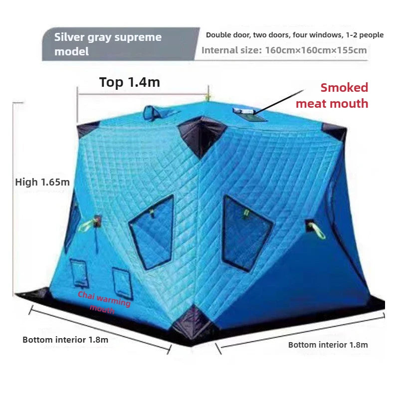 New Outdoor Winter Fishing Camping Cotton Tent, Warm and Thick, Anti Cold and Ice Fishing House, Easy To Carry 2Doors 4windows