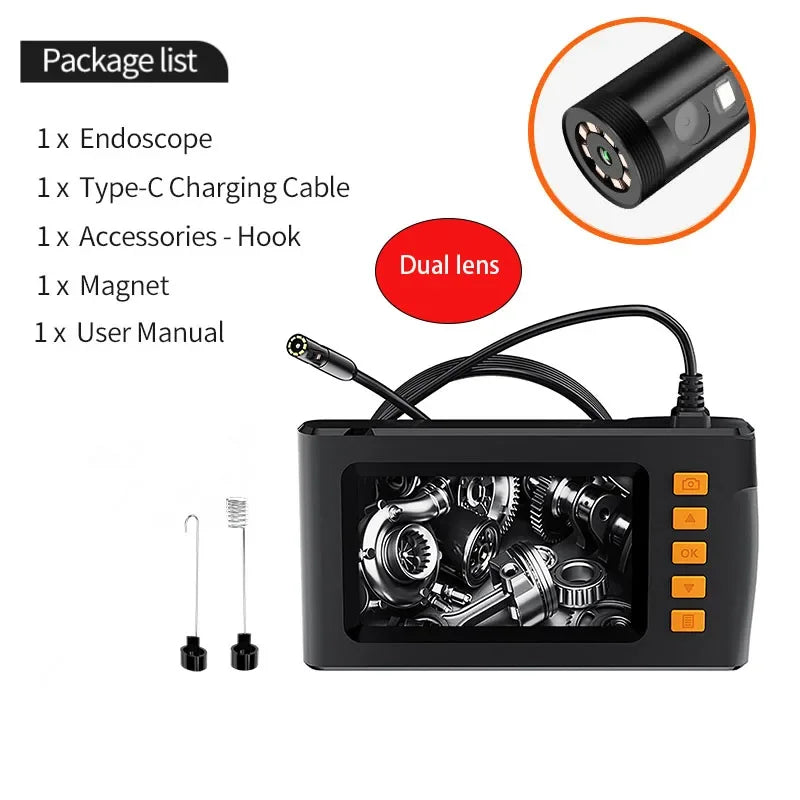 Dual Lens Endoscope Camera with 8 Adjustable Light 1080P 4.3 INCH Sewer Camera Inspection Camera IP67 Waterproof Tools for Men