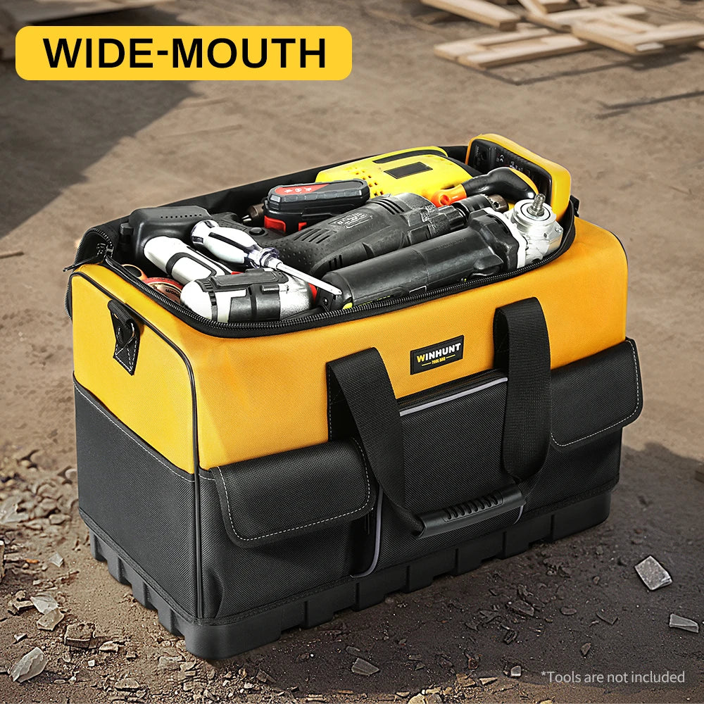 WINHUNT Heavy-Duty Tool Bag with Wide Mouth & Waterproof Base - Adjustable Shoulder Strap, Durable Polyester, Yellow/Black