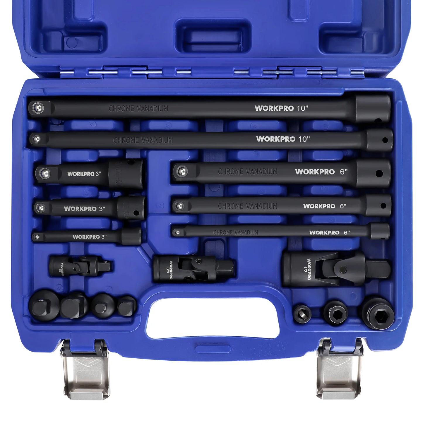 WORKPRO 18Pieces Drive Tool Accessory Set Includes Socket Adapters Socket Extension Bar Swivel Universal Joints Impact Coupler