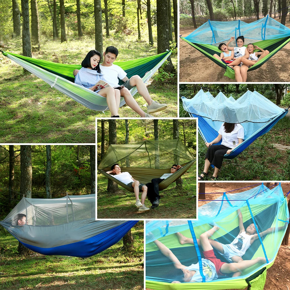 Camping Hammock with Mosquito Net Hanging Sleeping Tent Portable Hammock  260*140cm Outdoor Travel Tourist Nature Hike