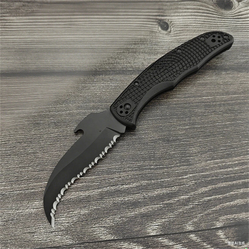 C12S Tactical Folding Knife 3.50 Inch D2 Blade Black Nylon Fiber Handle EDC Hunting Survival Knife Camping Essential Tool Gift