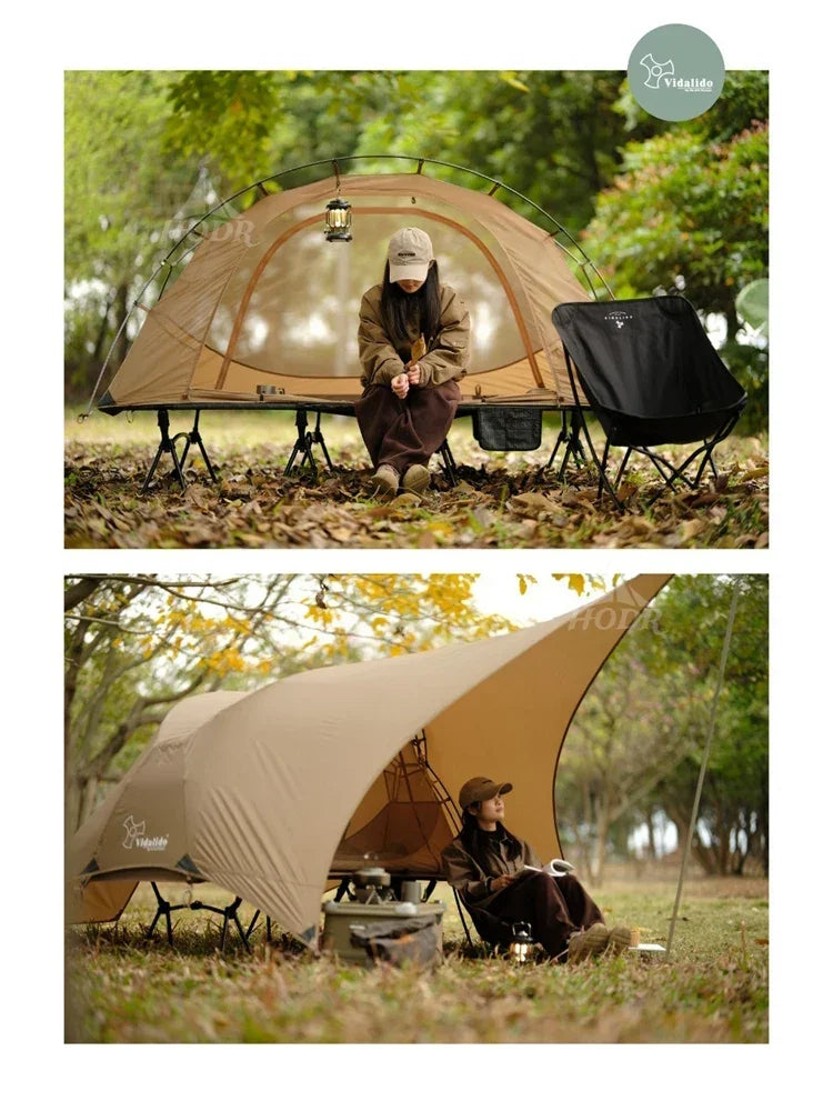 Vidalido Floating Island Tent Cot – Ultralight 1-Person Cot Tent Off-Ground Camping Tents with Mosquito Net & Waterproof Rainfly