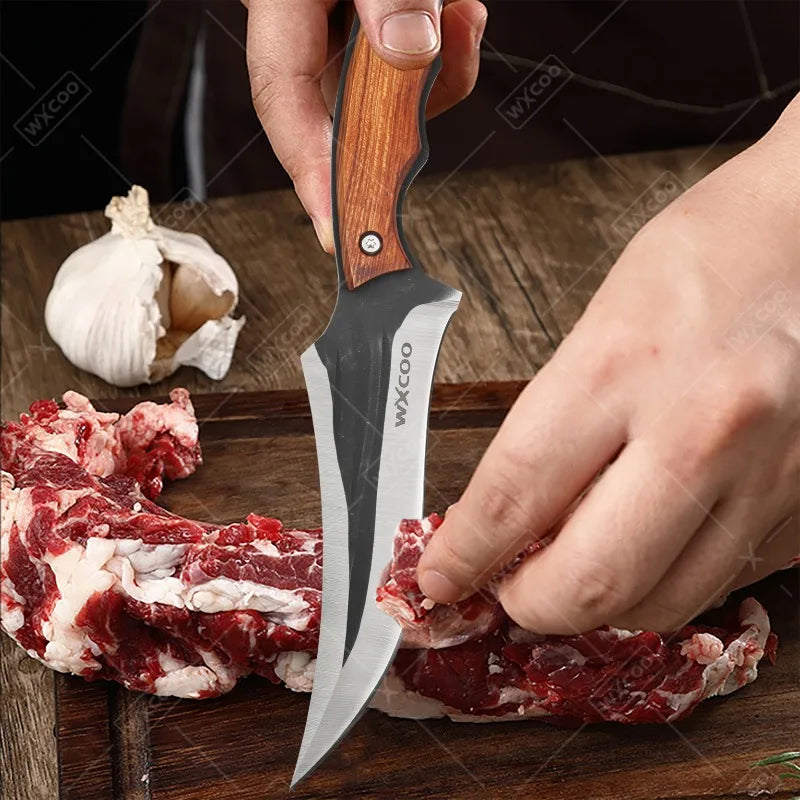 WXCOO Hand-Forged Kitchen Knife Multifunctional Boning Meat Cleaver Knife Stainless Steel Fruit Slicing BBQ Knife with Sheath