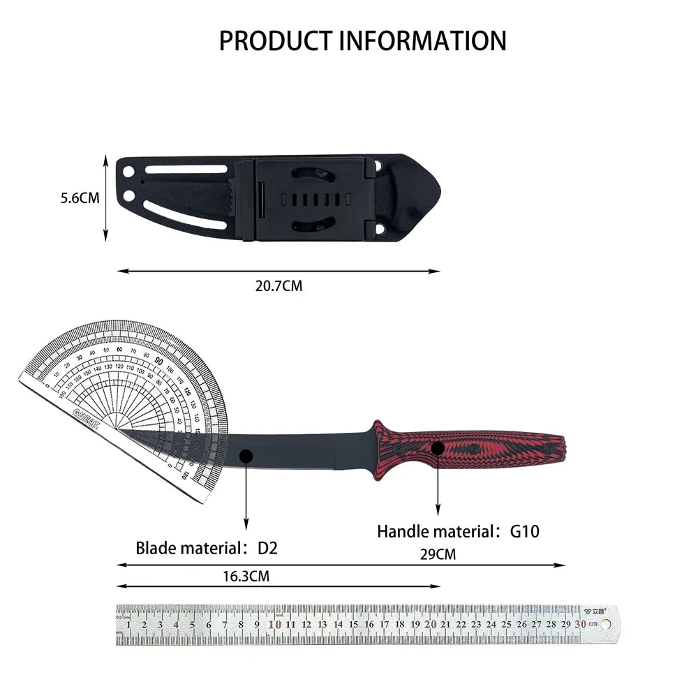 11.4inch High Quality Fixed Blade Knife with Sheath D2 Steel Blade G10 Handle Outdoor Camping Knife Hunting Knife