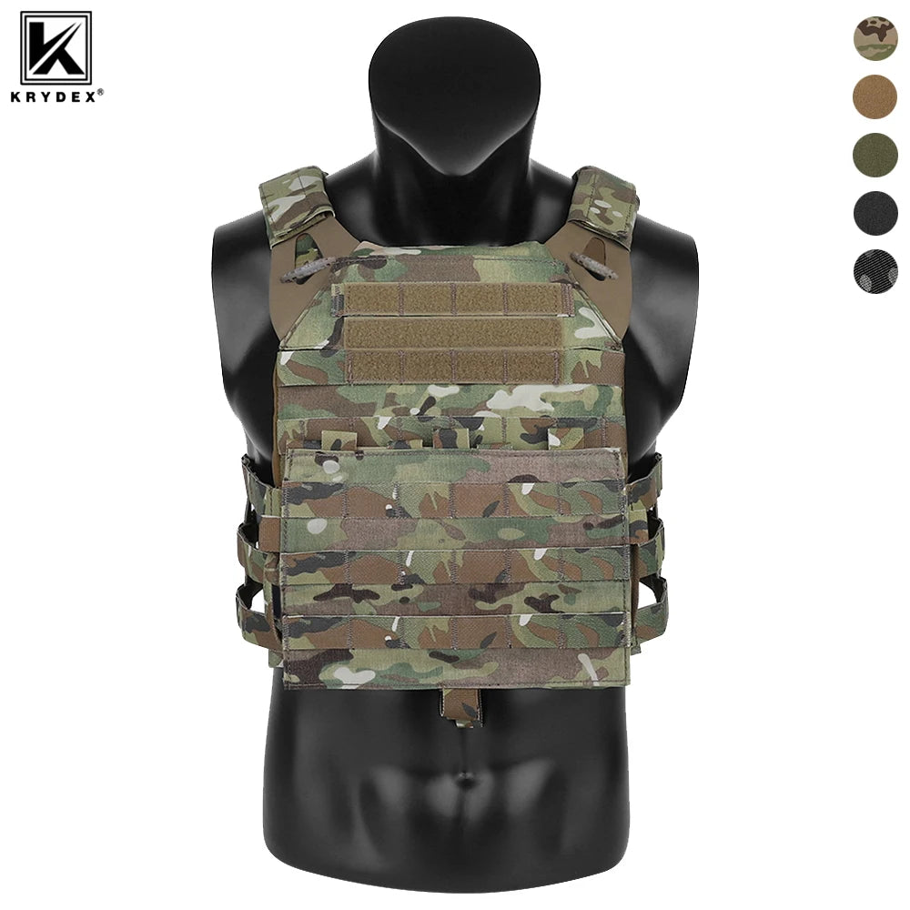 KRYDEX 500D Nylon Tactical Vest Jumpable Plate Carrier MOLLE Front Flap Panel Backpack Hunting Ranger Green Camo Men's Vest