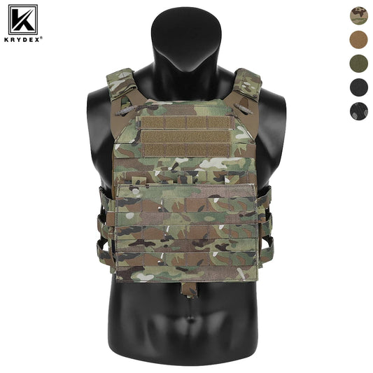 KRYDEX 500D Nylon Tactical Vest Jumpable Plate Carrier MOLLE Front Flap Panel Backpack Hunting Ranger Green Camo Men's Vest