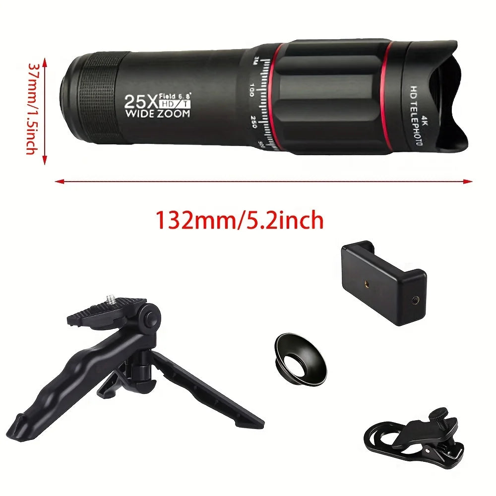 Cell Phone Camera Lenses Kit 18X25 Monocular Telescope Fits Most Smartphones for Birdwatching Traveling, Hunting Football Games