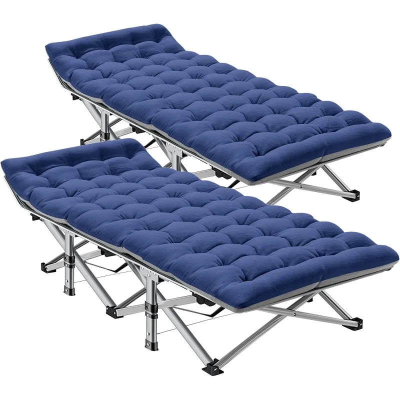 ABORON 2 Pack Folding Camping Cot W/Mat for Adults, Heavy Duty Outdoor Bed with Carry Bag,1200 D Layer Oxford Travel Camp Cots