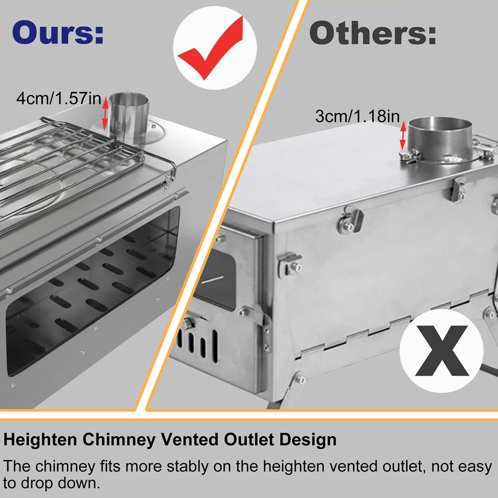 Hot Tent Stove,  Wood Burning Stove, Portable Wood Stove with 6 Stainless Chimney Pipes for Outdoor Heating & Cooking,  Fishing