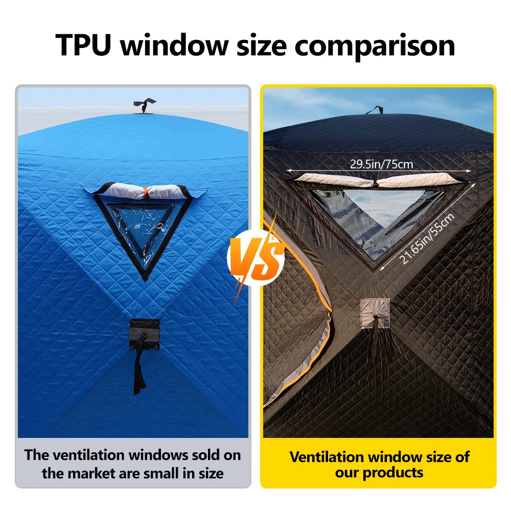 4 Person Ice Fishing Tent, Windproof Insulated Cotton Shelter with Quick Setup, Portable Thickened Warm Winter Tent for Outdoor