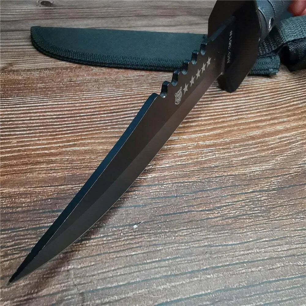 11.22" BLACK TACTICAL HUNTING FIXED BLADE MILITARY COMBAT SURVIVAL KNIFE +Sheath