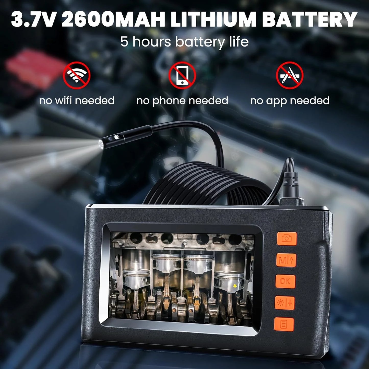 Dual Lens Endoscope Camera with 8 Adjustable Light 1080P 4.3 INCH Sewer Camera Inspection Camera IP67 Waterproof Tools for Men