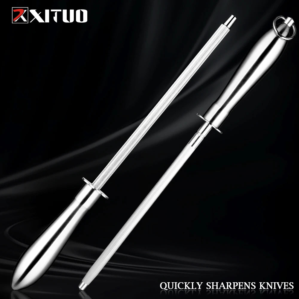 XITUO Japan 12 in.Diamond Carbon Steel Professional Knife Sharpener Rod | Kitchen, Home or Hunting | Master Chef, Hunter or Home