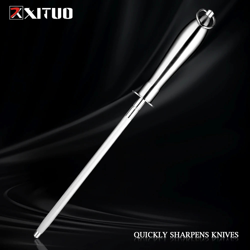 XITUO Japan 12 in.Diamond Carbon Steel Professional Knife Sharpener Rod | Kitchen, Home or Hunting | Master Chef, Hunter or Home