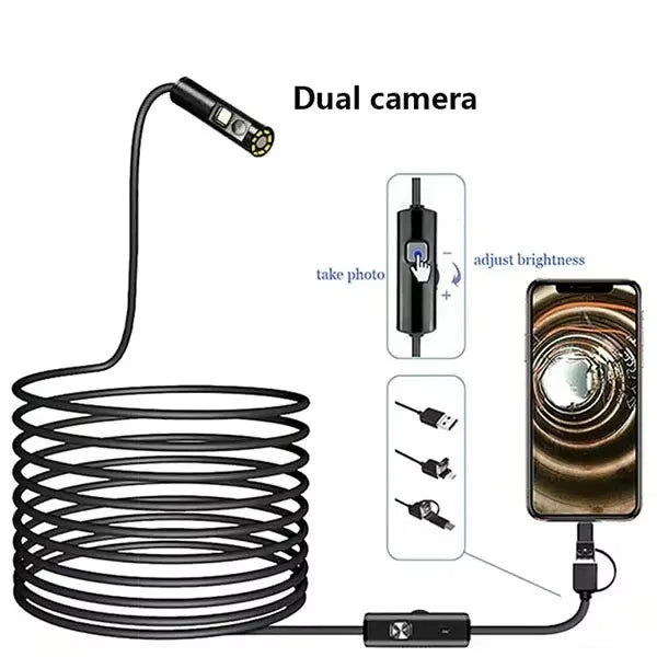 HD Dual Lens Endoscope Camera for iPhone HUAWEI XIAOMI PC Borescope Inspection Mini Camera Light 3 IN 1 Port or Lightning Port