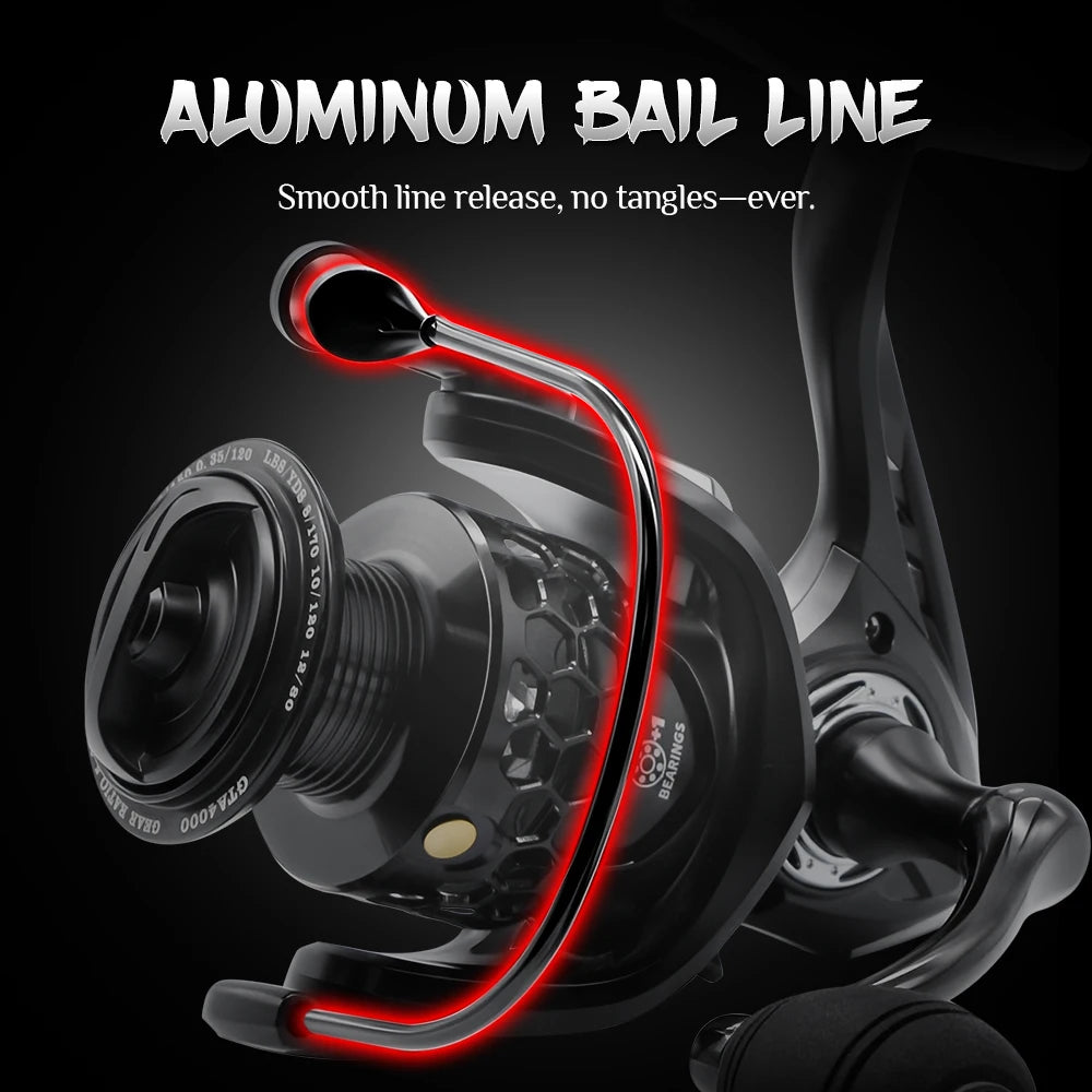 Rooblinos GTA Spinning Reel Fishing Reel Saltwater 2000 3000 4000  5.2:1 Gear Ratio Hollow Spool Design