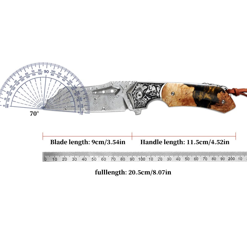 High Quality Men's Folding Pocket Knife,Damascus Steel Camping Folding Knife with Sheath,Outdoor Camping Hunting EDC Knife