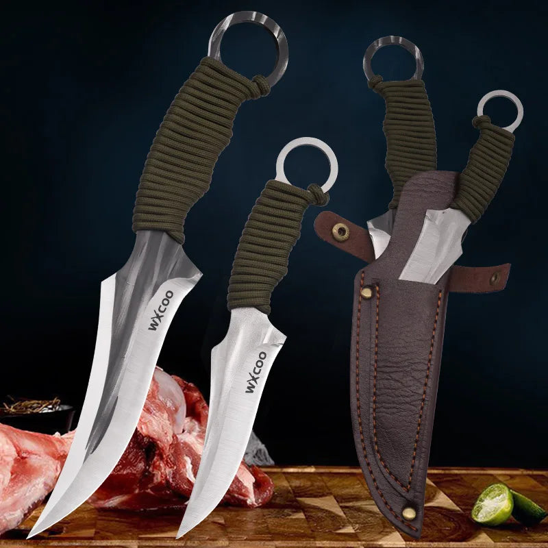 WXCOO Hand-Forged Kitchen Knife Multifunctional Boning Meat Cleaver Knife Stainless Steel Fruit Slicing BBQ Knife with Sheath