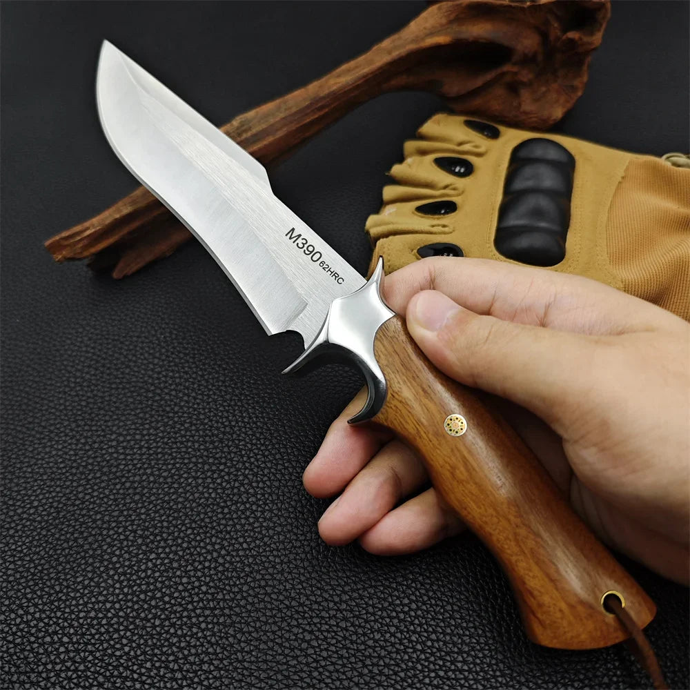 High Hardness M390 Blade Red Colored Wood Handles Tactical Hunting Knife Self-defense EDC Tools Portable Camping Survival Knives