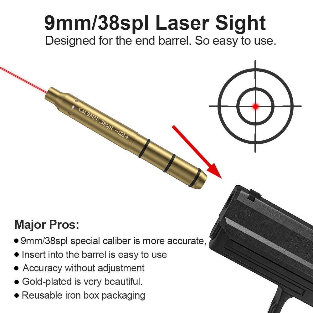 9MM/38SPL Red Laser Boresighter Cartridge Dot Sight for Pistol & Rifle Scope - Hunting Accessory Training Shoot Sight