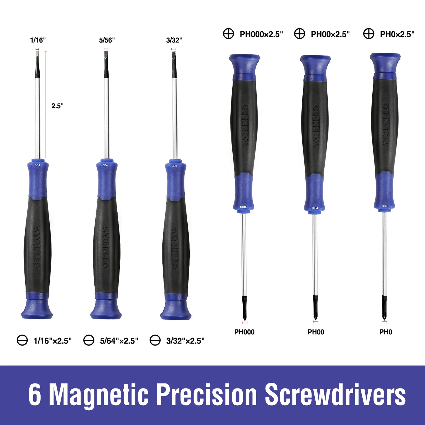 WORKPRO Magnetic Screwdriver Set 16-Piece Torx Slotted Phillips Precision Screwdrivers with Magnetizer, Organized in Blow Mold