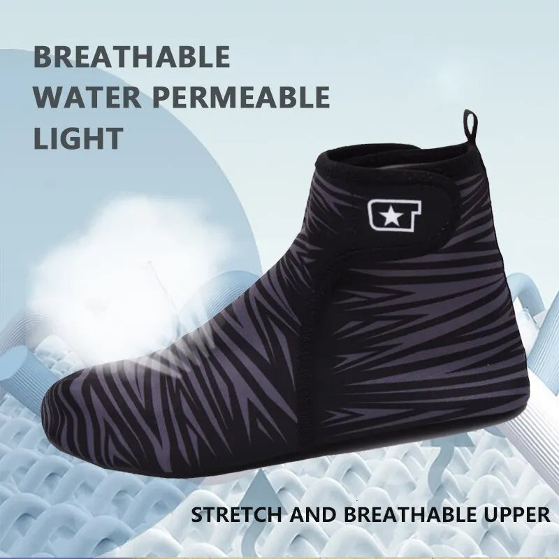 Men's Water Shoes Quick Dry Slip Resistant High Top Hook Loop Design for Beach Fishing Water Activities Portable Aqua Shoes