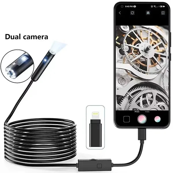 HD Dual Lens Endoscope Camera for iPhone HUAWEI XIAOMI PC Borescope Inspection Mini Camera Light 3 IN 1 Port or Lightning Port