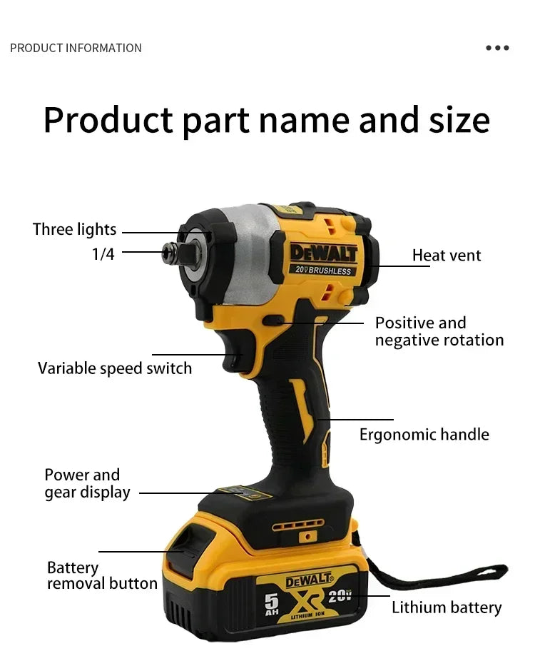 DEWALT DCF922 Wireless Impact Wrench Rechargeable High Torque 406Nm(Reverse) 1/2" 2500 PRM Universal 20V Battery Power Tools