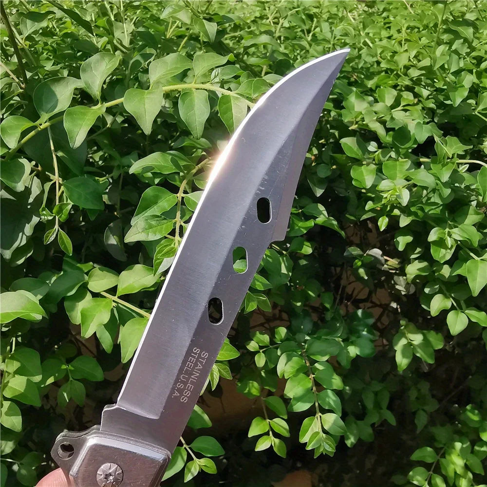 Swallowtail 10.63" Folding Knife with 5.71" 7CR13MOV Steel Blade, Red Sandalwood and Steel Handle, Outdoor Hunting and Camping