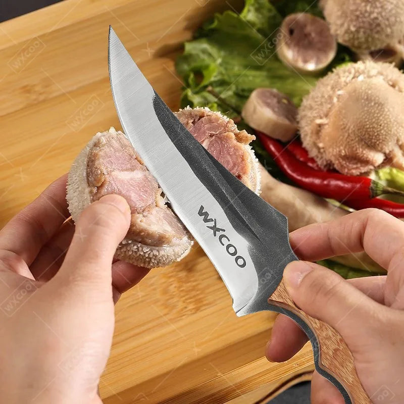 WXCOO Hand-Forged Kitchen Knife Multifunctional Boning Meat Cleaver Knife Stainless Steel Fruit Slicing BBQ Knife with Sheath